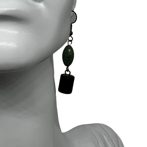 Boho Turquoise & Black Drop Earring - Gold-Tone Striped Jade Bead Dangle - Picture 7 of 7